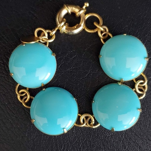 Loren Hope Jewelry - Loren Hope Turquoise Blue Cabochon Gold Tone Link Bracelet Round Bold Statement